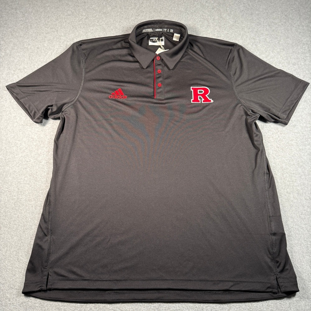 Adidas Rutgers Scarlet Knights Mens XL Polo Shirt Black Aeroready JF1664 NWT